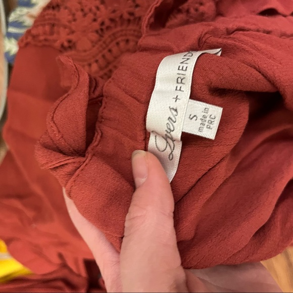 Lovers + Friends Destined Rust Red Halter Tiered Lace Ruffle Crop Top - Picture 7 of 8